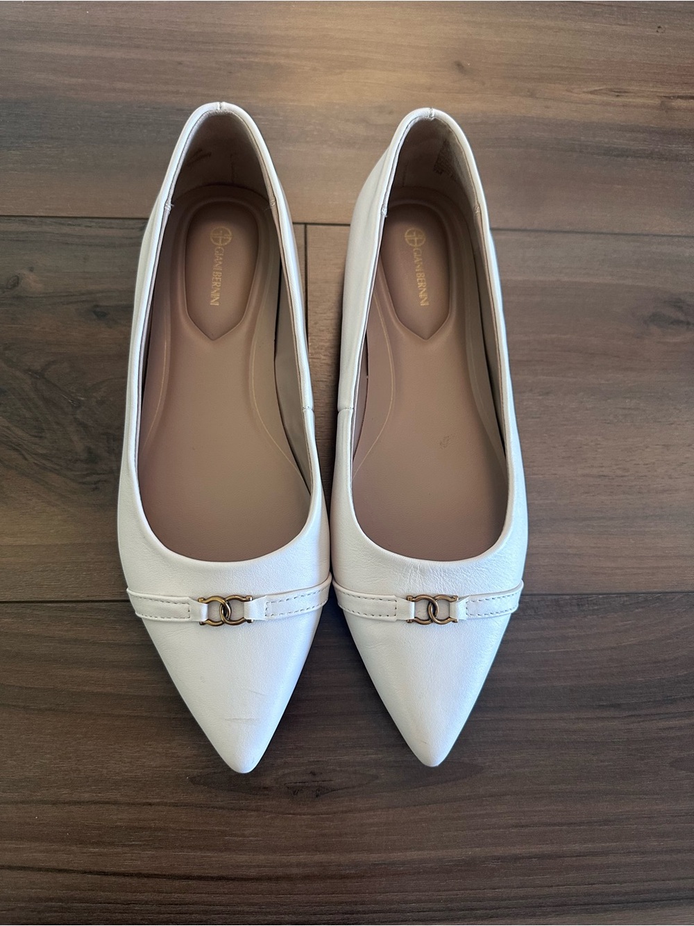 Giani Bernini Cream Pointed-Toe Flats with Gold Accent